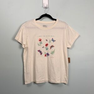 Eddie Bauer Women’s Ivory Graphic T-Shirt Size Large Meet You in The Wild Soft